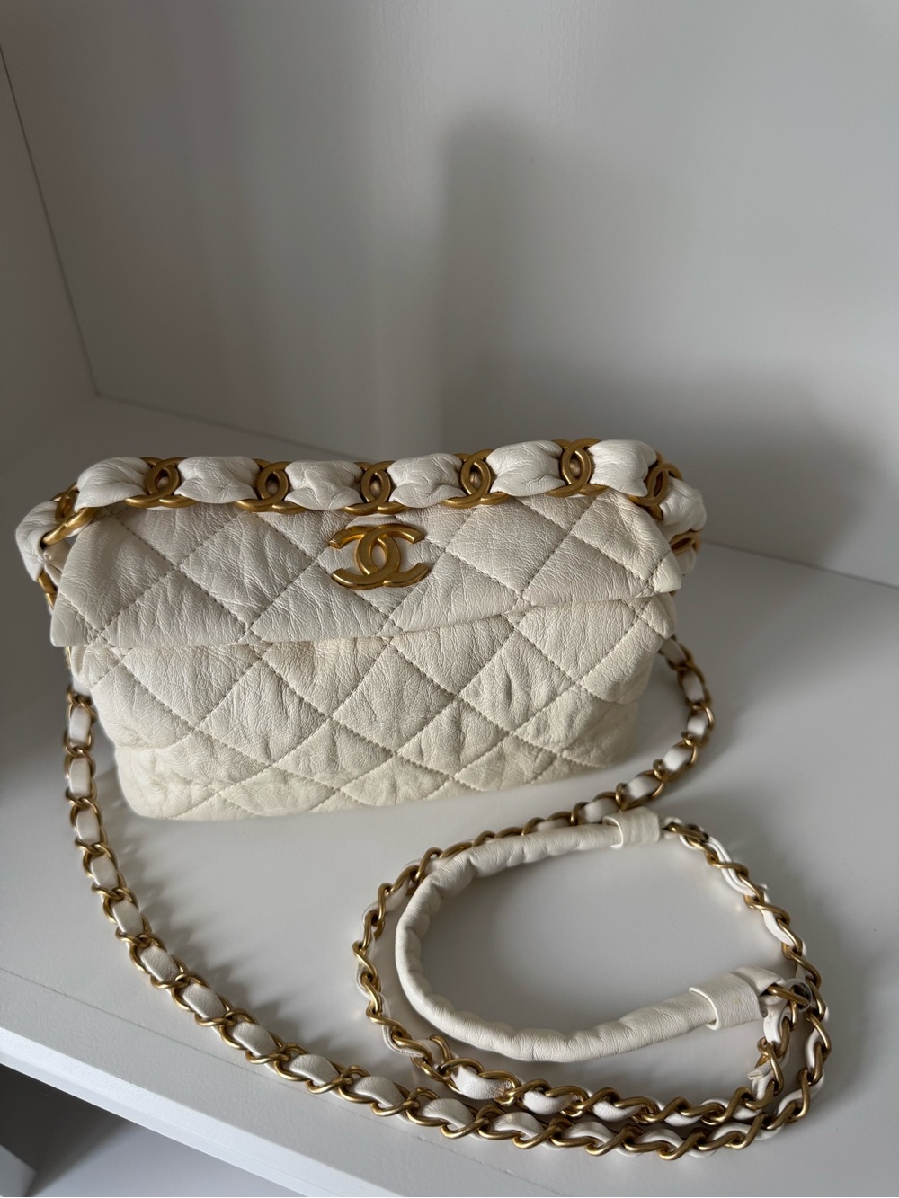 Chanel Shoulder Bag with Gold Chain Strap and Handle CC Logo
